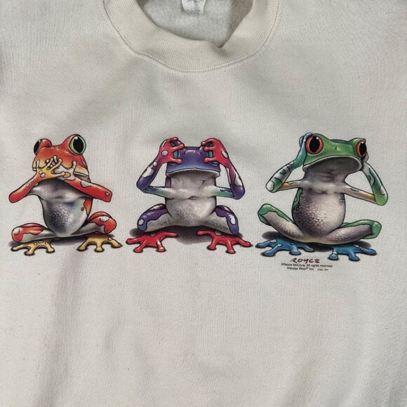 Vtg Royce McClure Eden Lane Small Frog Hear See Speak No Evil‎ Graphic Sweater - Picture 2 of 10